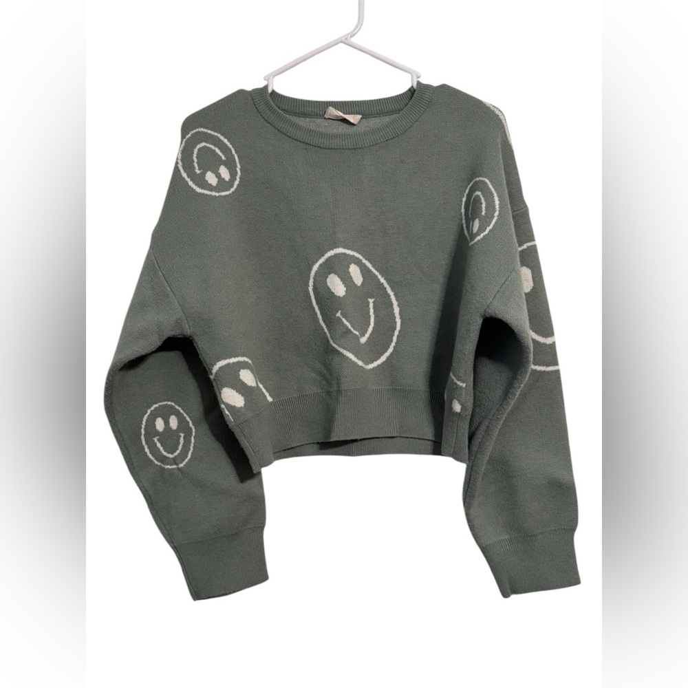 Altar'd State Green Smiley Face Sweater